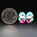 Cotton Candy Oval Cabochon Pair 17x11x3mm 13.5ct - turquoise blue, white and pink - Pedra Gems