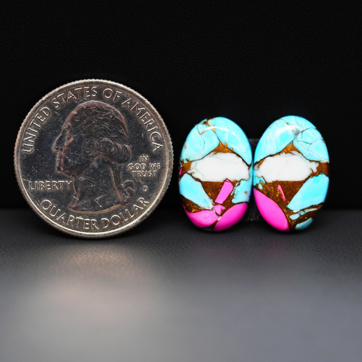 Cotton Candy Oval Cabochon Pair 17x11x3mm 13.5ct - turquoise blue, white and pink - Pedra Gems