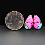 Cotton Candy Pear Cabochon Pair 18x11x3mm 11ct - pink, turquoise blue and white - Pedra Gems