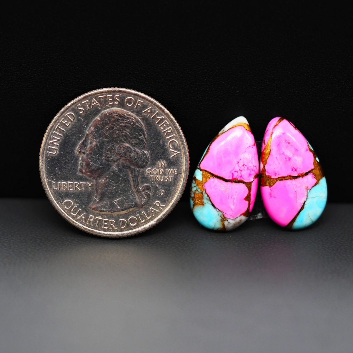 Cotton Candy Pear Cabochon Pair 18x11x3mm 11ct - pink, turquoise blue and white - Pedra Gems