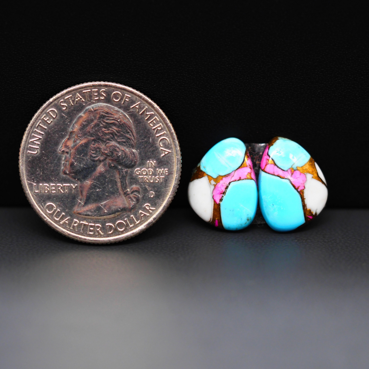 Cotton Candy Freeform Cabochon Pair 13x11x3mm 8.5ct - turquoise blue, white and pink - Pedra Gems