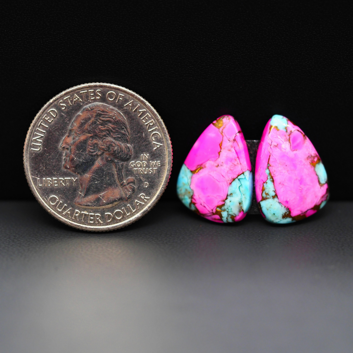 Cotton Candy Freeform Cabochon Pair 17x13x3mm 13ct - pink and turquoise blue - Pedra Gems