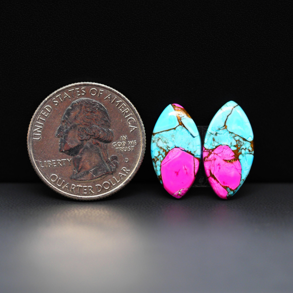 Cotton Candy Marquise Cabochon Pair 20x11x3mm 11ct - turquoise blue and pink - Pedra Gems