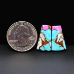 Cotton Candy Trapezoid Cabochon Pair 20x11x3mm 15ct - turquoise blue, white and pink - Pedra Gems