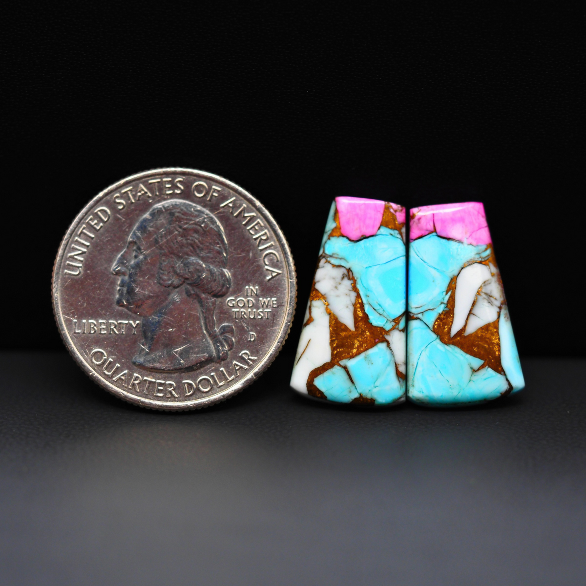 Cotton Candy Trapezoid Cabochon Pair 20x11x3mm 15ct - turquoise blue, white and pink - Pedra Gems