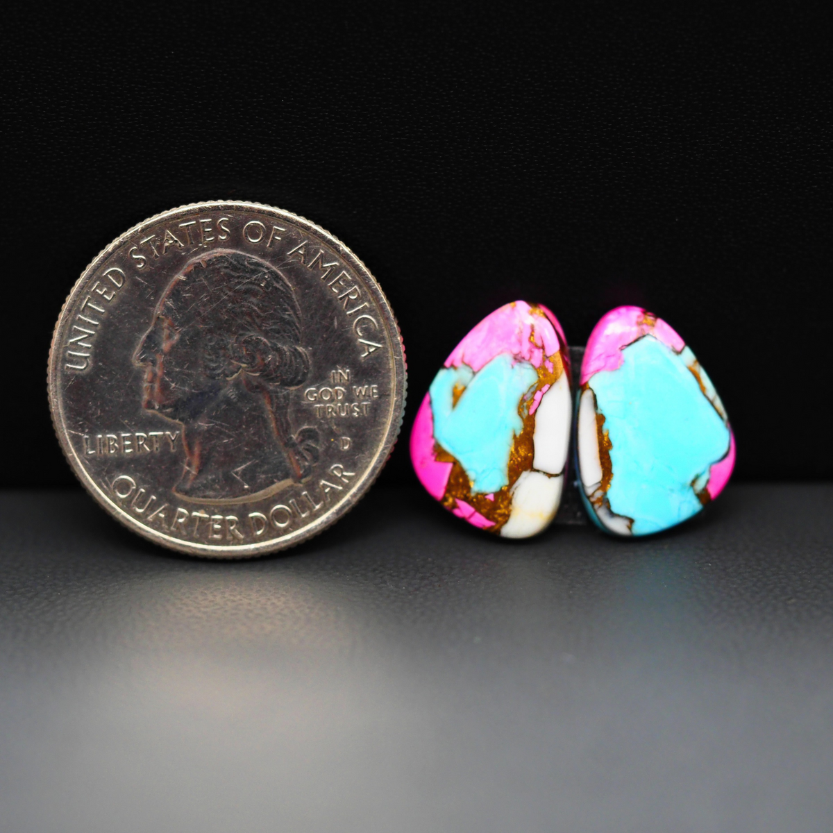 Cotton Candy Freeform Cabochon Pair 16x11x3mm 10ct - turquoise blue, pink and white - Pedra Gems