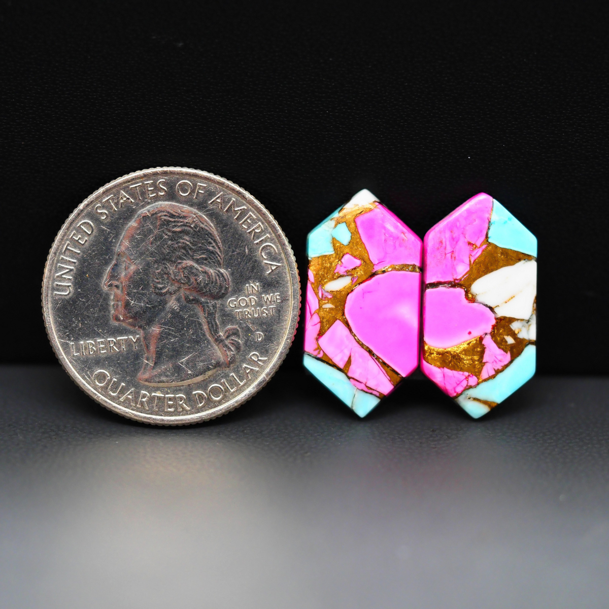 Cotton Candy Hexagon Cabochon Pair 21x11x3mm 12.5ct - pink, turquoise blue and white - Pedra Gems
