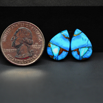 Kingman Ice Blue Dahlia Pear Cabochon Pair 17x12x3mm 12.5ct - icy blue and white stone with copper veining - Pedra Gems