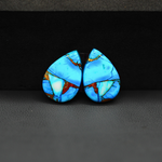 Kingman Ice Blue Dahlia Pear Cabochon Pair 17x12x3mm 12.5ct - icy blue and white stone with copper veining - Pedra Gems