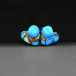 Kingman Ice Blue Dahlia Heart Cabochon Pair 13x12x3mm 9.5ct - icy blue and white stone with copper veining - Pedra Gems