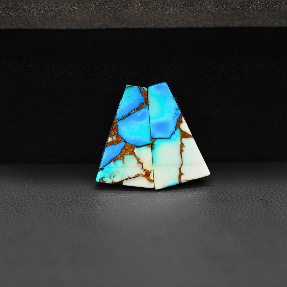 Kingman Ice Blue Dahlia Trapezoid Cabochon Pair 19x10x3mm 11.5ct - icy blue and white stone with copper veining - Pedra Gems