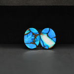 Kingman Ice Blue Dahlia Oval Cabochon Pair 14x11x3mm 9ct - icy blue and white stone with copper veining - Pedra Gems