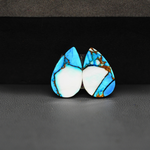 Kingman Ice Blue Dahlia Pear Cabochon Pair 18x11x3mm 11.5ct - icy blue and white stone with copper veining - Pedra Gems