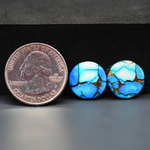 Kingman Ice Blue Dahlia Round Cabochon Pair 14x14x3mm 11ct - icy blue and white stone with copper veining - Pedra Gems