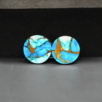 Kingman Ice Blue Dahlia Round Cabochon Pair 14x14x3mm 11ct - icy blue and white stone with copper veining - Pedra Gems