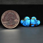 Kingman Ice Blue Dahlia Heart Cabochon Pair 13x13x3mm 10ct - icy blue and white stone with copper veining - Pedra Gems