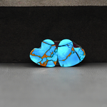 Kingman Ice Blue Dahlia Heart Cabochon Pair 13x13x3mm 10ct - icy blue and white stone with copper veining - Pedra Gems