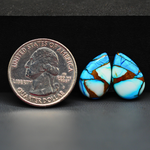 Kingman Ice Blue Dahlia Composite Pear Cabochon Pair 17x11x3mm 11.5ct - icy blue and white stone with copper veining - Pedra Gems