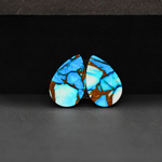 Kingman Ice Blue Dahlia Composite Pear Cabochon Pair 17x11x3mm 11.5ct - icy blue and white stone with copper veining - Pedra Gems