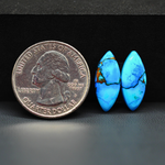 Kingman Ice Blue Dahlia Composite Marquise Cabochon Pair 19x8x3mm 8.5ct - icy blue and white stone with copper veining - Pedra Gems