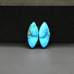 Kingman Ice Blue Dahlia Composite Marquise Cabochon Pair 19x8x3mm 8.5ct - icy blue and white stone with copper veining - Pedra Gems