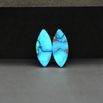 Kingman Ice Blue Dahlia Composite Marquise Cabochon Pair 19x8x3mm 8.5ct - icy blue and white stone with copper veining - Pedra Gems
