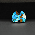 Kingman Ice Blue Dahlia Composite Pear Cabochon Pair 18x11x3mm 11.5ct - icy blue and white stone with copper veining - Pedra Gems