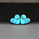 Kingman Ice Blue Dahlia Composite Heart Cabochon Pair 13x14x3mm 10ct - icy blue and white stone with copper veining - Pedra Gems