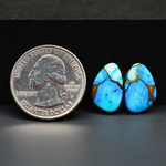 Kingman Ice Blue Dahlia Composite Freeform Cabochon Pair 16x10x3mm 10.5ct - icy blue and white stone with copper veining - Pedra Gems
