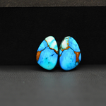 Kingman Ice Blue Dahlia Composite Freeform Cabochon Pair 16x10x3mm 10.5ct - icy blue and white stone with copper veining - Pedra Gems