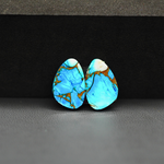 Kingman Ice Blue Dahlia Composite Freeform Cabochon Pair 16x10x3mm 10.5ct - icy blue and white stone with copper veining - Pedra Gems