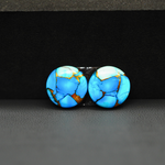 Kingman Ice Blue Dahlia Composite Round Cabochon Pair 12x12x3mm 8.5ct - icy blue and white stone with copper veining - Pedra Gems