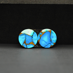 Kingman Ice Blue Dahlia Composite Round Cabochon Pair 12x12x3mm 8.5ct - icy blue and white stone with copper veining - Pedra Gems