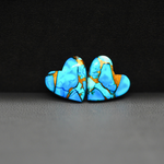 Kingman Ice Blue Dahlia Composite Heart Cabochon Pair 12x12x3mm 8ct - icy blue and white stone with copper veining - Pedra Gems