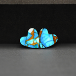 Kingman Ice Blue Dahlia Composite Heart Cabochon Pair 12x12x3mm 8ct - icy blue and white stone with copper veining - Pedra Gems