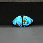 Kingman Ice Blue Dahlia Composite Trillion Cabochon Pair 13x11x3mm 9ct - icy blue and white stone with copper veining - Pedra Gems