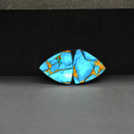 Kingman Ice Blue Dahlia Composite Trillion Cabochon Pair 13x11x3mm 9ct - icy blue and white stone with copper veining - Pedra Gems