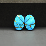 Kingman Ice Blue Dahlia Composite Oval Cabochon Pair 17x11x3mm 13ct - icy blue and white stone with copper veining - Pedra Gems
