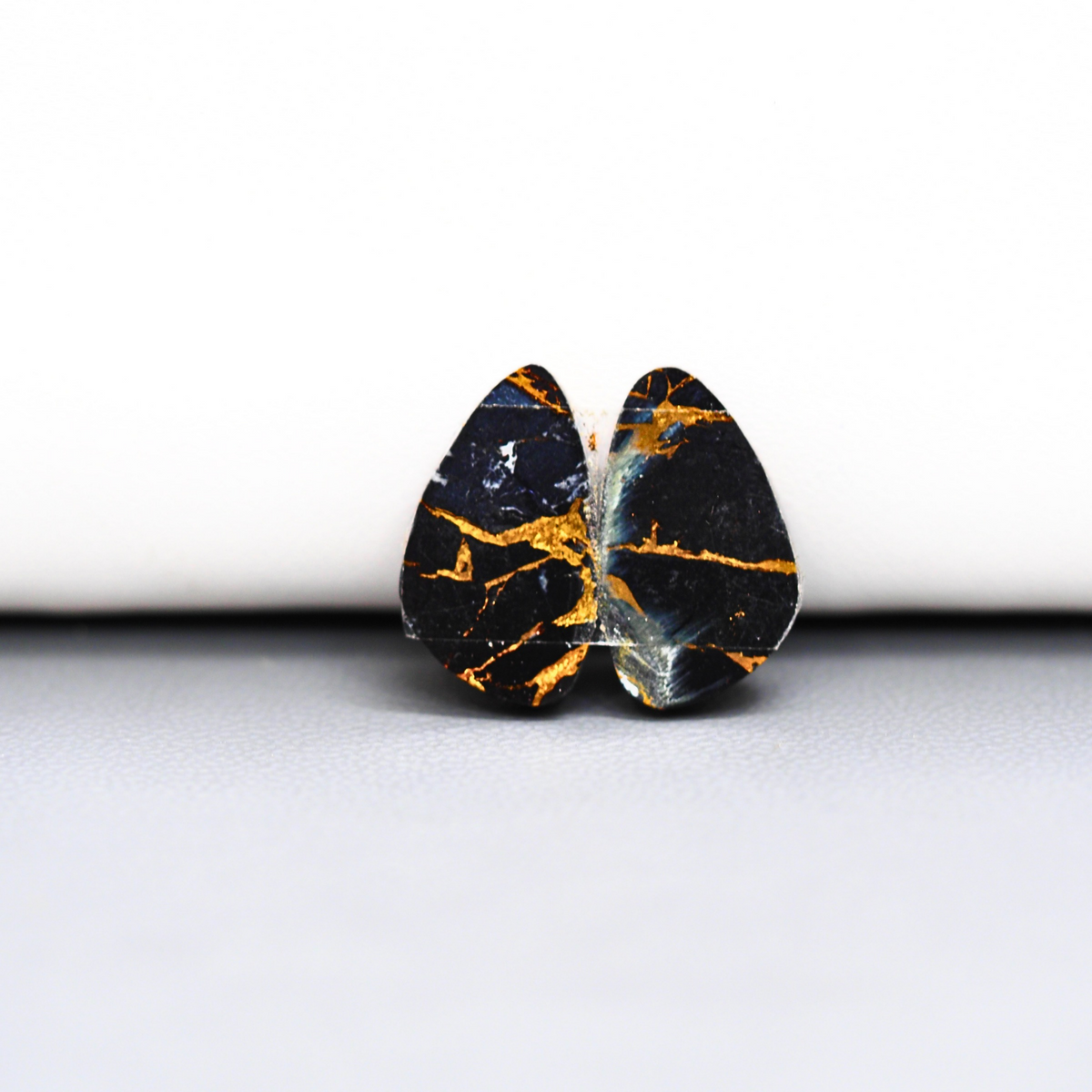 Kingman Black Buffalo Copper Composite Freeform Cabochon Pair 17x10x3mm 11ct - black stone with bright copper veins - Pedra Gems