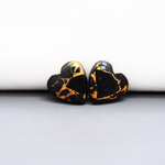 Kingman Black Buffalo Copper Composite Heart Cabochon Pair 14x14x4mm 12.5ct - black stone with bright copper veins - Pedra Gems