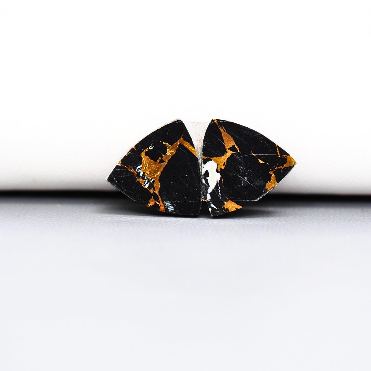 Kingman Black Buffalo Copper Composite Trillion Cabochon Pair 24x14x4mm 11.5ct - black stone with bright copper veins - Pedra Gems