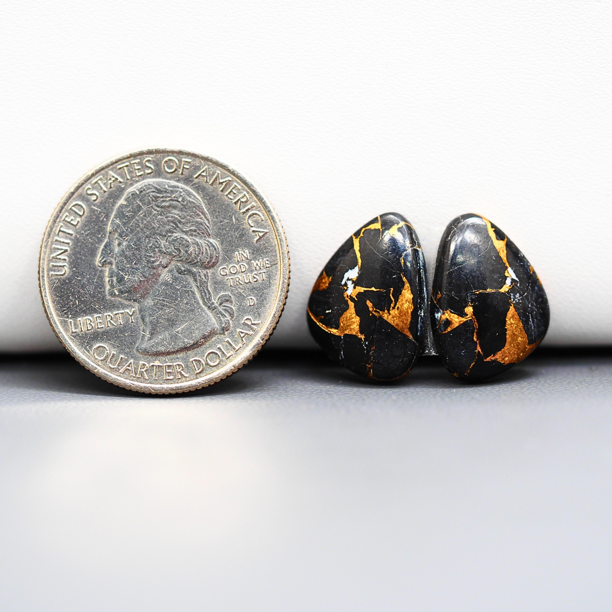 Kingman Black Buffalo Copper Composite Freeform Cabochon Pair 16x12x3mm 11.5ct - black stone with bright copper veins - Pedra Gems