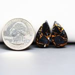 Kingman Black Buffalo Copper Composite Pear Cabochon Pair 16x11x3mm 13.5ct - black stone with bright copper veins - Pedra Gems