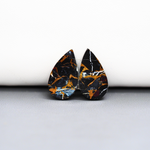 Kingman Black Buffalo Copper Composite Pear Cabochon Pair 16x11x3mm 13.5ct - black stone with bright copper veins - Pedra Gems