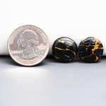 Kingman Black Buffalo Copper Composite Round Cabochon Pair 15x15x3mm 11.5ct - black stone with bright copper veins - Pedra Gems