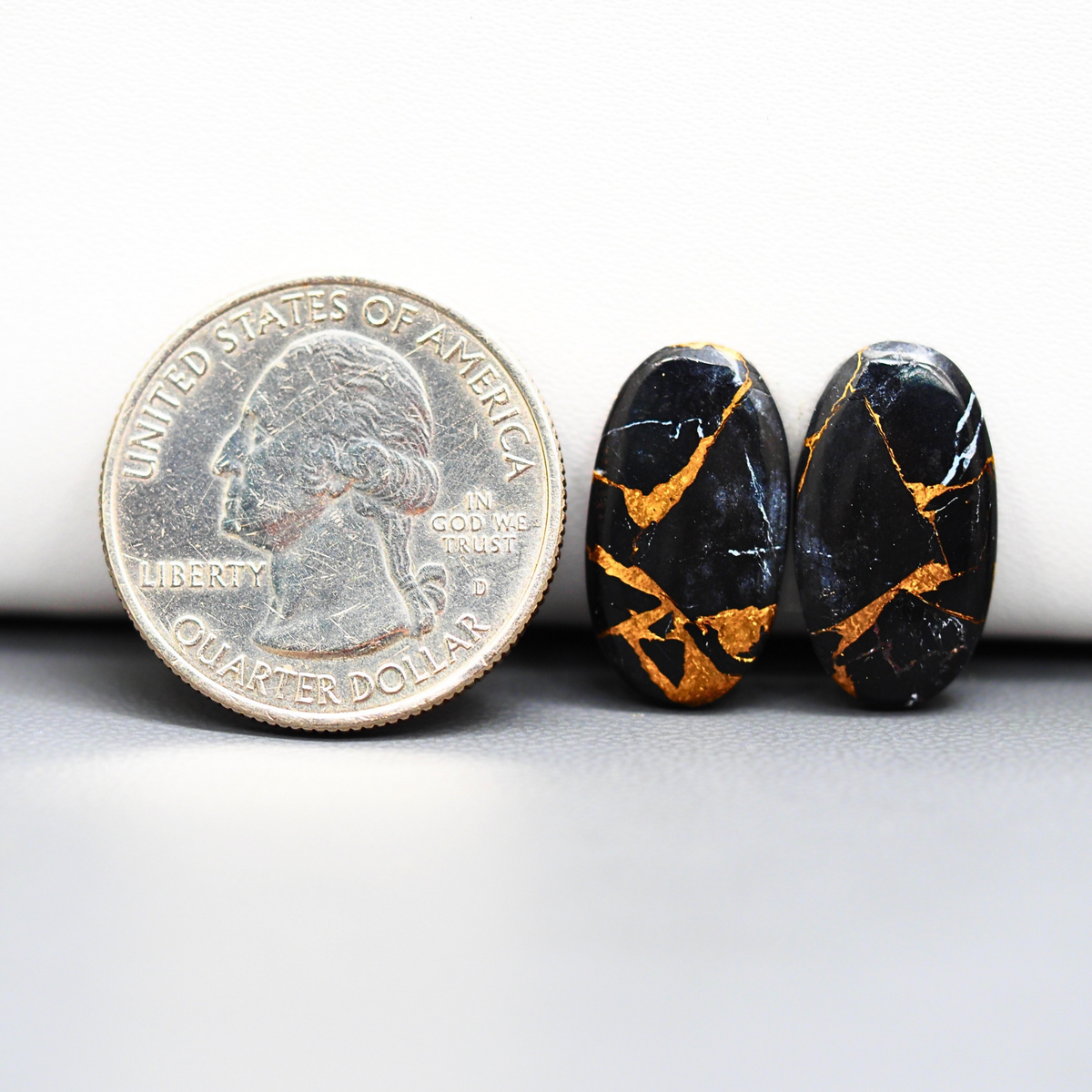 Kingman Black Buffalo Copper Composite Oval Cabochon Pair 19x10x3mm 12ct - black stone with bright copper veins - Pedra Gems