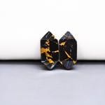 Kingman Black Buffalo Copper Composite Hexagon Cabochon Pair 21x10x3mm 13.5ct - black stone with bright copper veins - Pedra Gems