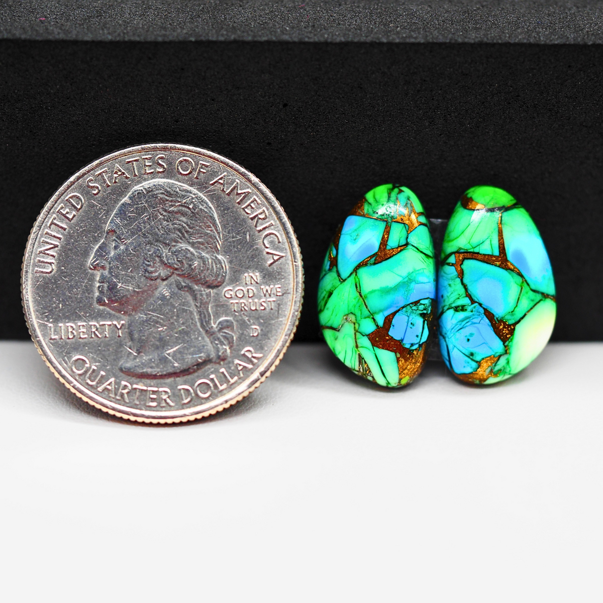 Peacock Dahlia composite pair 17x10x3mm 10.5ct freeform cabochon - photo 1