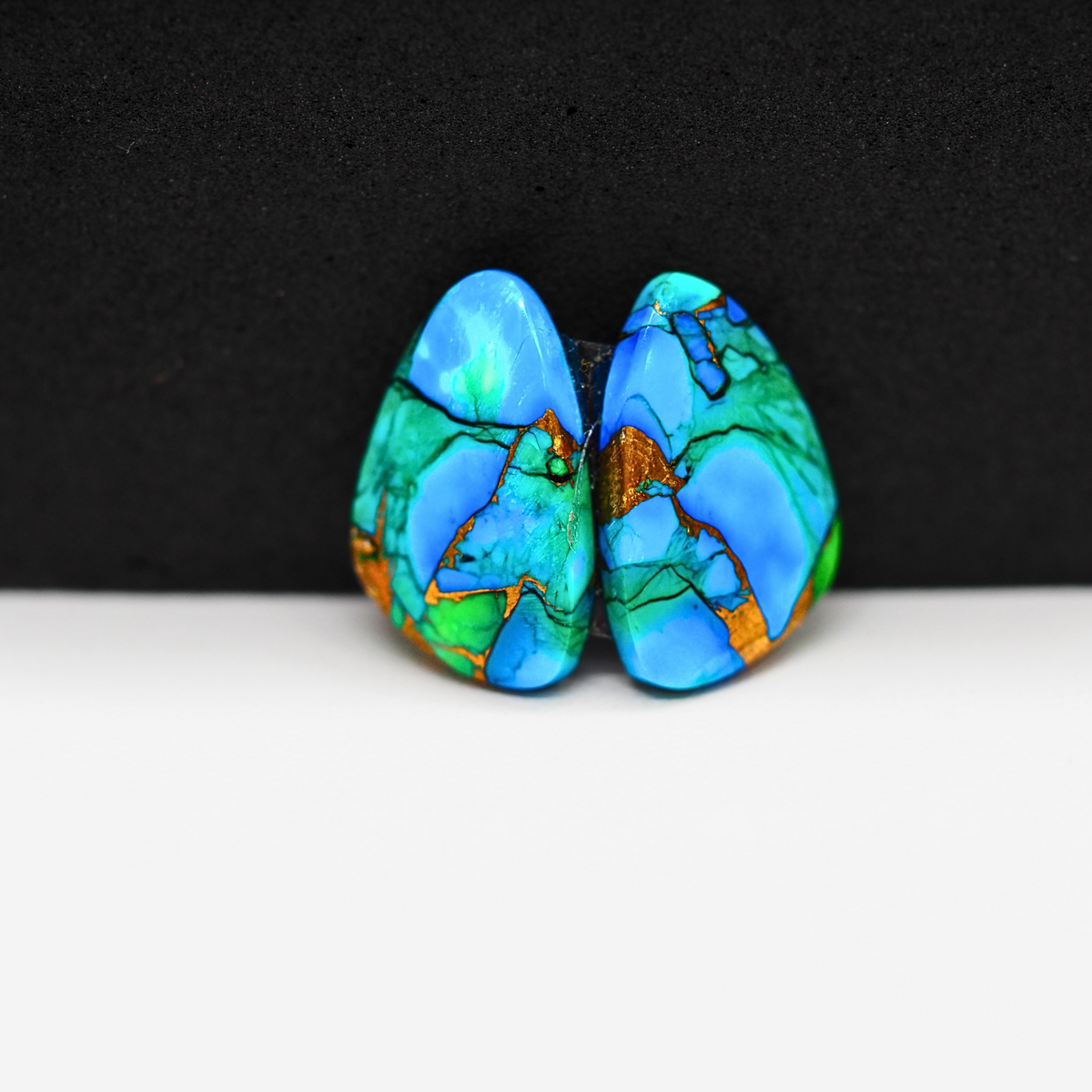 Peacock Dahlia composite pair 15x10x3mm 10.5ct freeform cabochon - photo 2