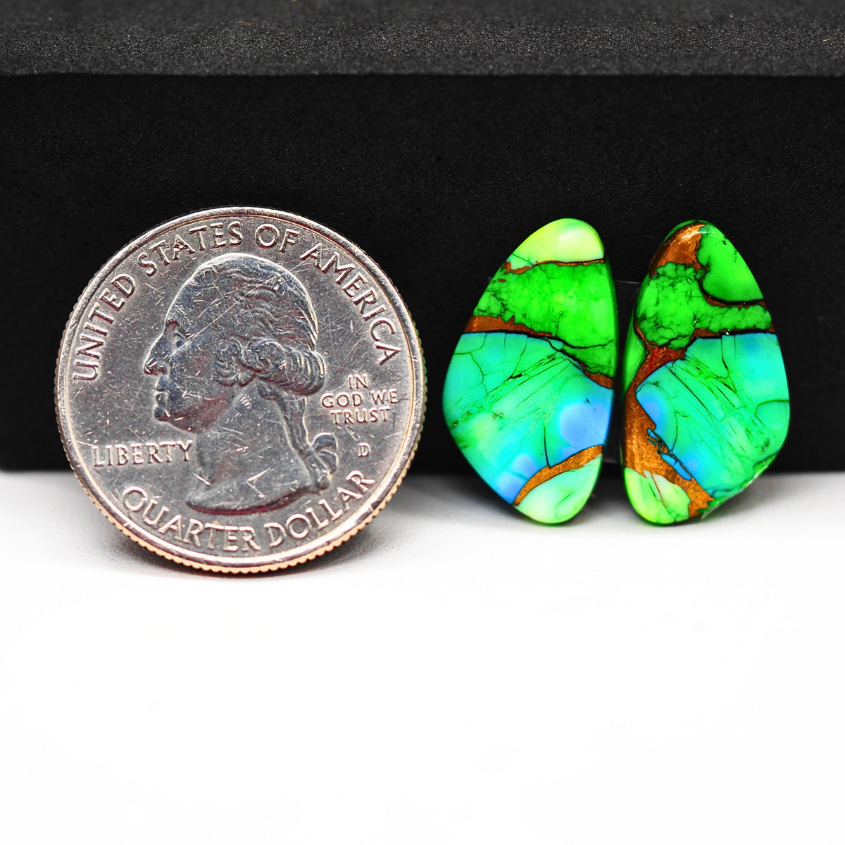 Peacock Dahlia composite pair 20x11x3mm 13.5ct freeform cabochon - photo 1